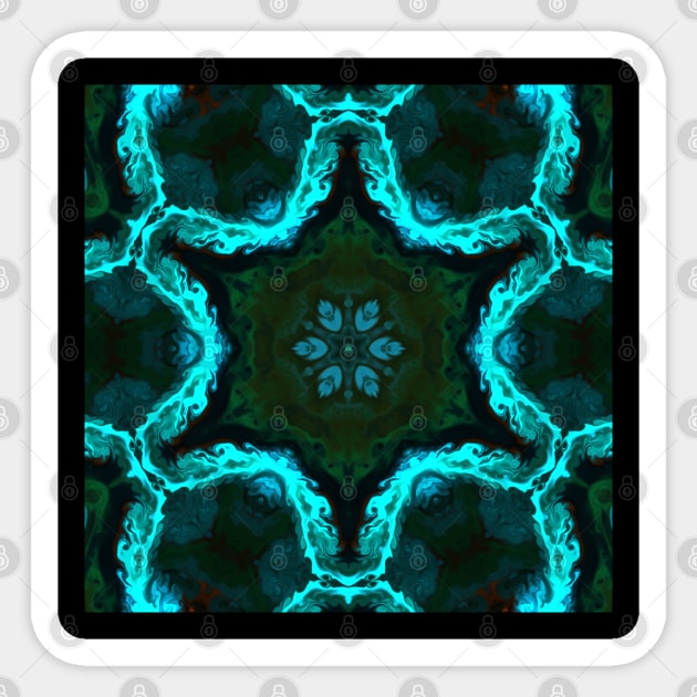 Psychedelic Kaleidoscope Teal Sticker by WormholeOrbital